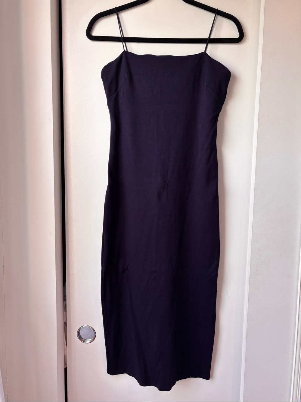 Dee Elly Sleek Navy Midi Slip Dress with Spaghetti Straps Size M